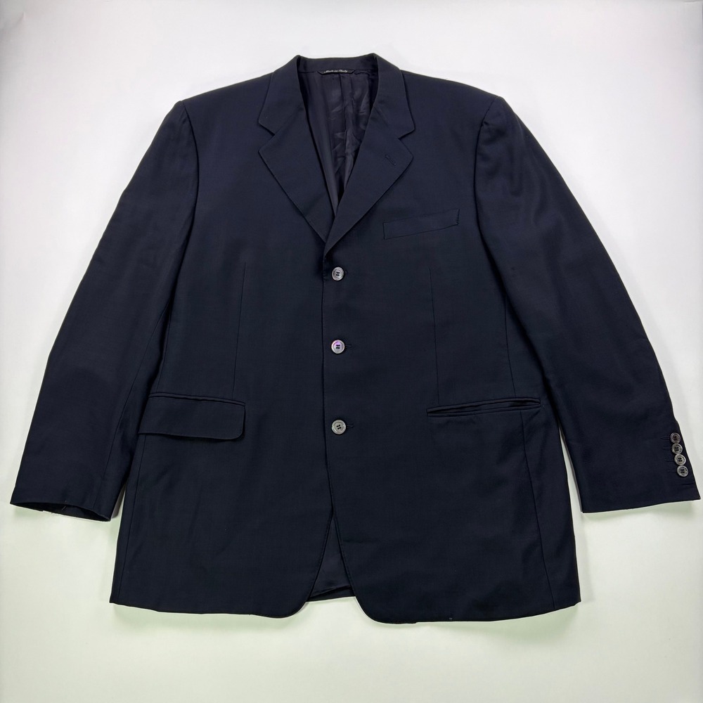 Canali Saks Sport Coat Mens 46R Navy Blue Wool 3-Button Blazer Italy FLAWS